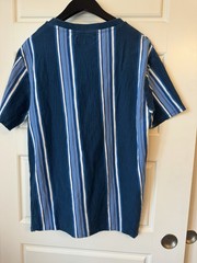 GUESS Originals Men’s Blue Striped Embroidered Logo Crew Neck T-Shirt Size M