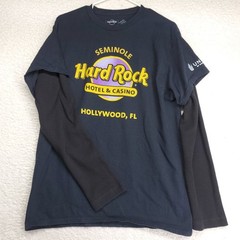 Hard Rock Cafe Men’s T-Shirt Large Waffle Knit Sleeves Twofer Hollywood FL