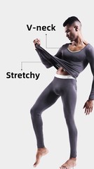 3Pack Men Solid Color Long Sleeves Undershirts Modal Slim Thin Underwear V-neck