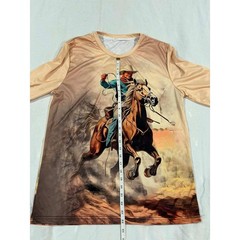 Mens Long Sleeve Graphic Tee Cowboy Horse Riding Western Style Shirt