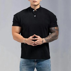 2025 Summer Simple Solid-color Chinese Polo Henry Collar Sporty Casual Breathabl