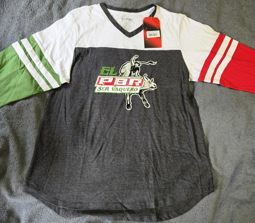 Wrangler El PBR Ser Vaquero Shirt Mens XL NWT Raglan 3/4 Sleeve Bull Riding Tee