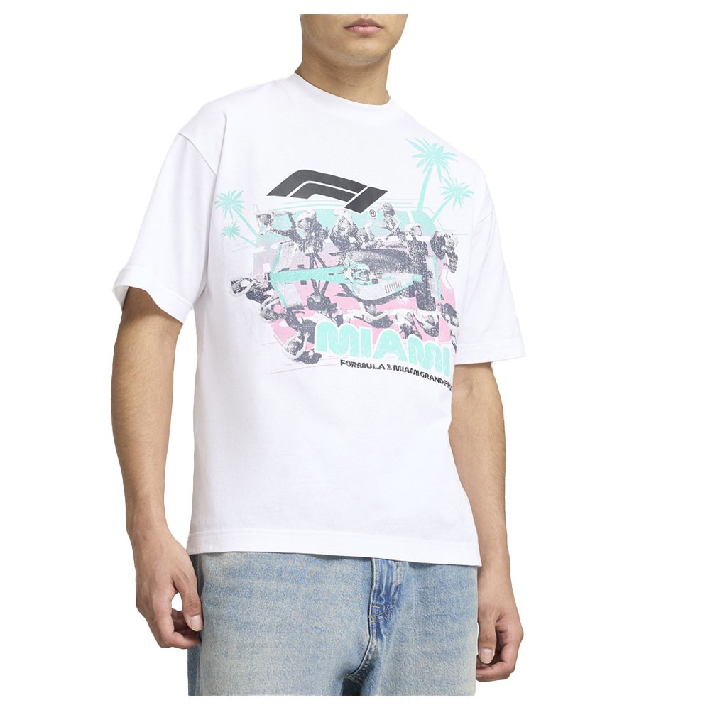 PUMA Miami Pitstop Graphic Crew Neck Short Sleeve T-Shirt Mens White Casual Tops