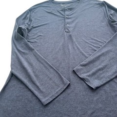 7 Diamonds Men L Blue Heather Core Henley Performance Long Sleeve Athletic Shirt
