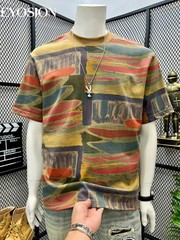 Men’s Abstract Graffiti T-Shirt Summer Casual Retro Short Sleeve Cotton Tee