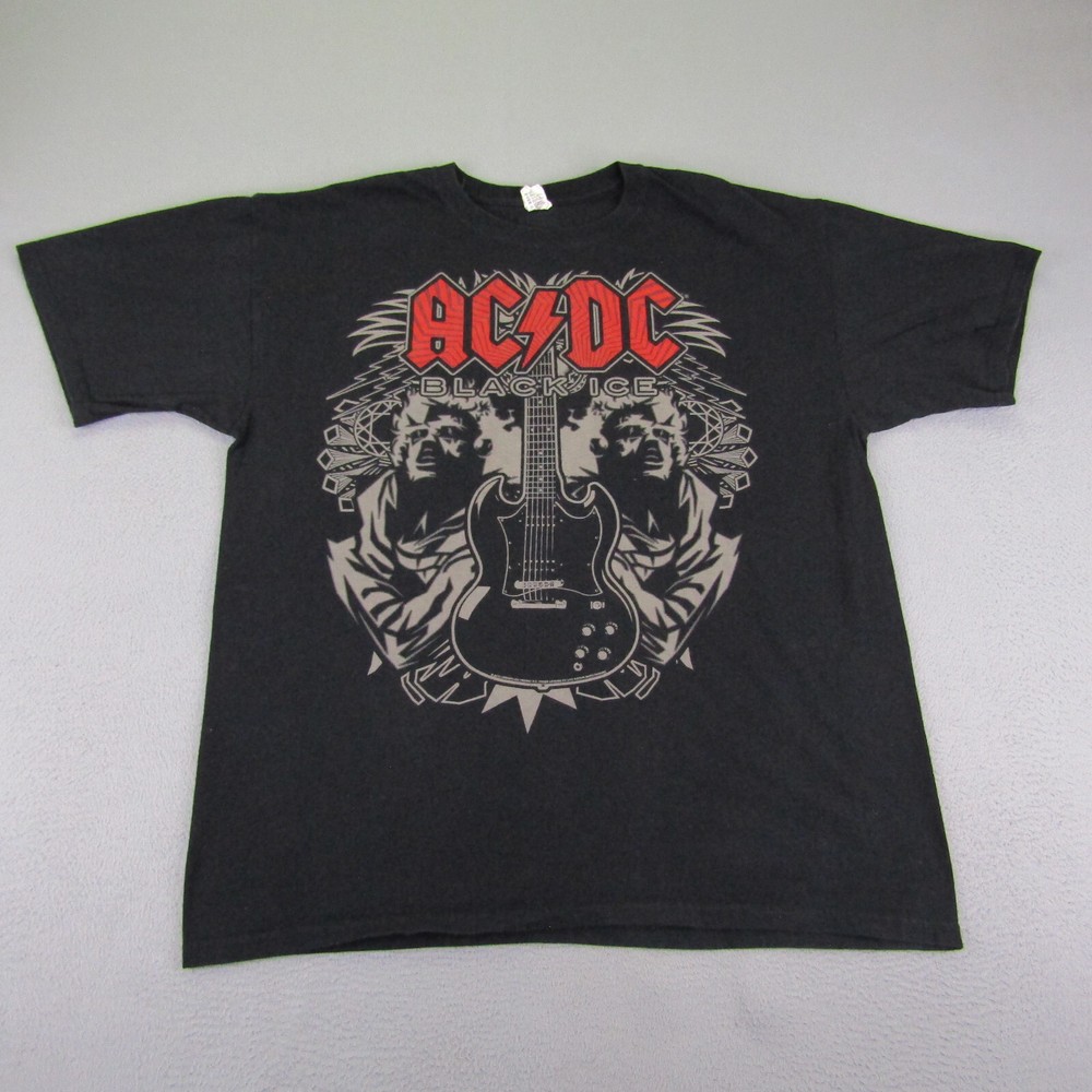ACDC Shirt Mens Extra Large Black Ice Angus Young Hard Rock Band Concert Tee Y2K
