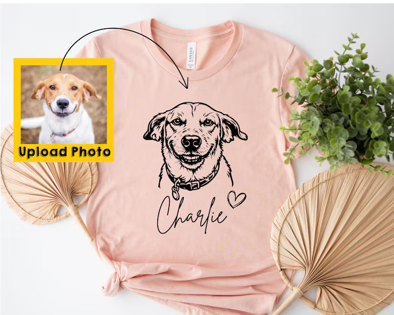Custom Dog Portrait Photo Comfort Tee Personalized Pet Memorial Gift