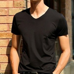 Japan Short Sleeve Mens Ice Silk Trackless T-shirt V-neck Slim Short-Sleeve Top