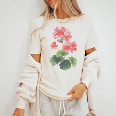 Botanical Geranium Flowers Graphic Tee Natural Cotton Shirt