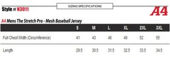 A4 Mens 96% Polyester / 4% Spandex Stretch Pro Baseball Jersey N3011 S-3XL