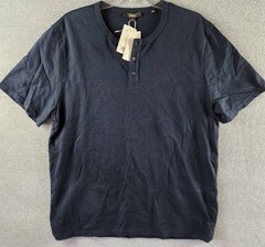 Vince Henley Placket Cotton Relaxed-Fit Shirt Men’s XL Blue Short Sleeve