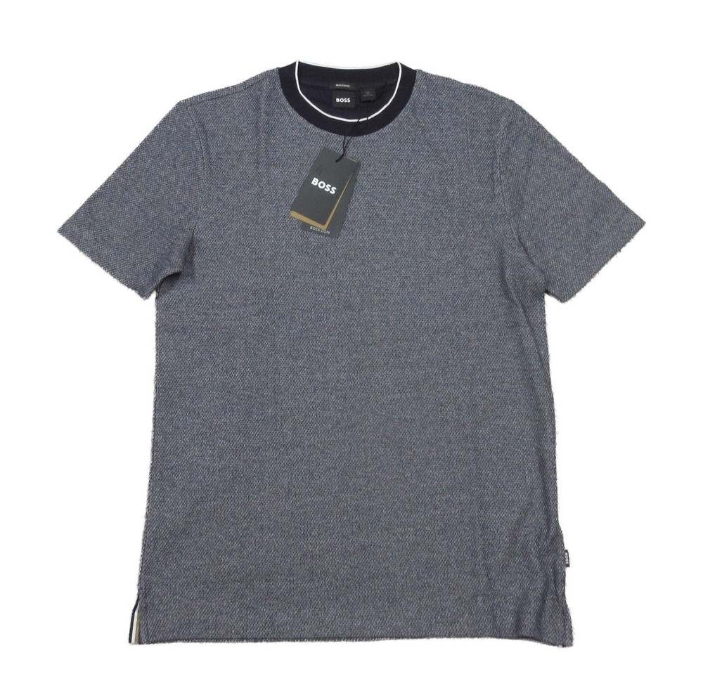 Boss Hugo Boss Navy H-Thompson Textured Pattern Cotton Short Sleeve T-Shirt S