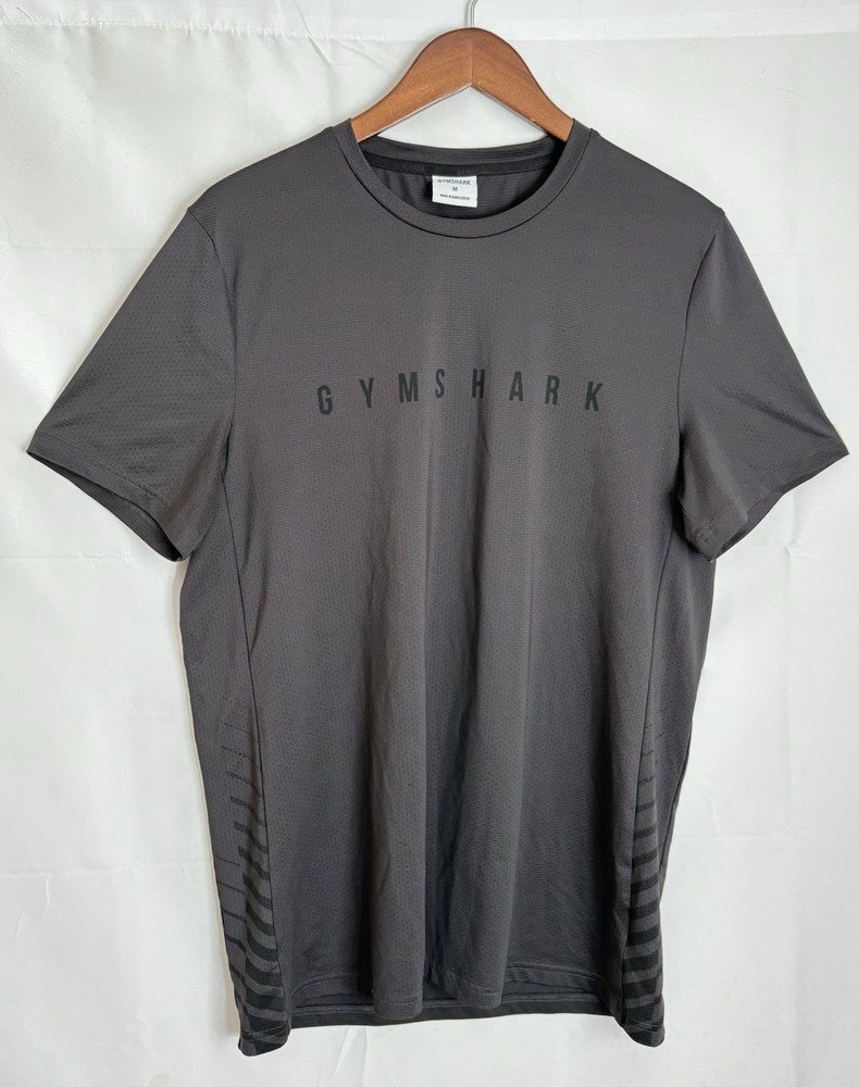 Gymshark Men’s Medium Gray & Black Spellout Logo S/S Fitness T-Shirt Tee