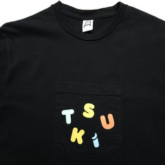 Tsuki Market Mens Shirt Small Black Chest Pocket Tee Spell Out Graphic Casual S