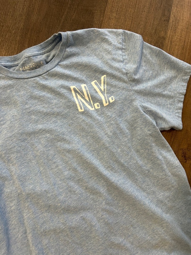 J Crew New York NY heather blue retro navy marine anchor t-shirt Medium