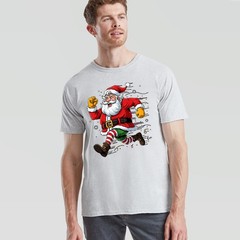 Running Santa Christmas Holiday Mens T-Shirt Womens Graphic Tee Festive Apparel