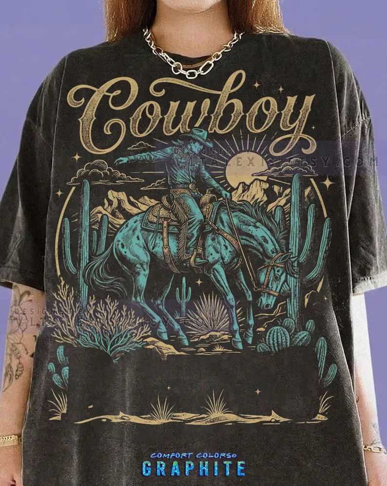 Cowboy Rodeo Wild West Bucking Horse Western Rider Comfort Tee
