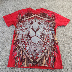 Huge SILVER LION King of The Jungle Majestic Smokey Print SS T Shirt Mens XL Red