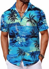 Mens Hawaiian Shirt Tropical Floral Short Sleeve Button Down Summer Beach Casual