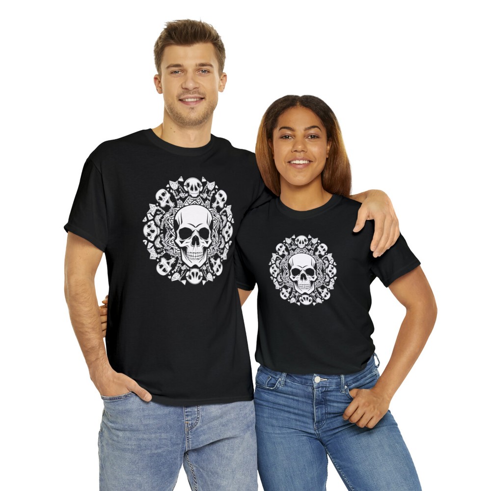 B&W Graphic Skull Pattern Unisex Heavy Cotton Tee