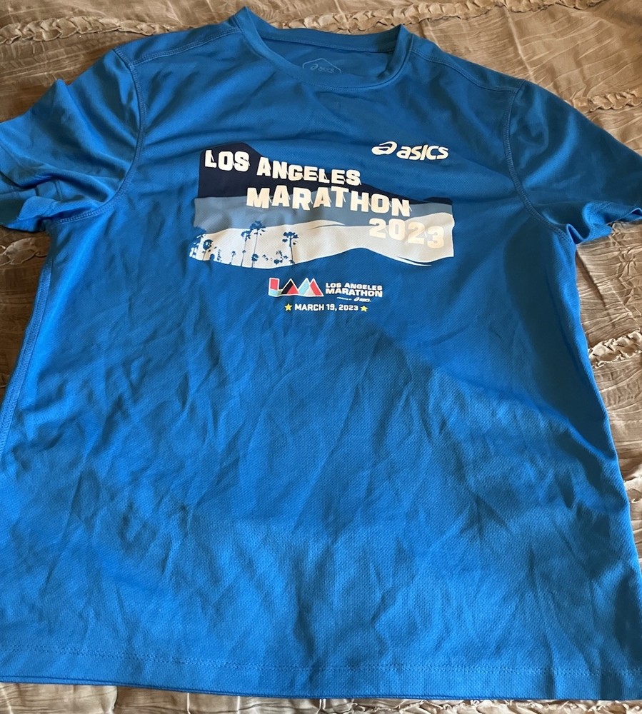 2023 Los Angeles (L.A.) Marathon Shirt ASICS Blue MEDIUM Running FREE SHIPPING