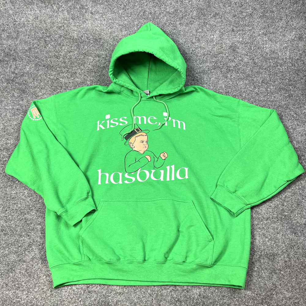 Kiss Me Im Hasbulla Hoodie Adult 2XL Green Logo Pullover Irish Barstool