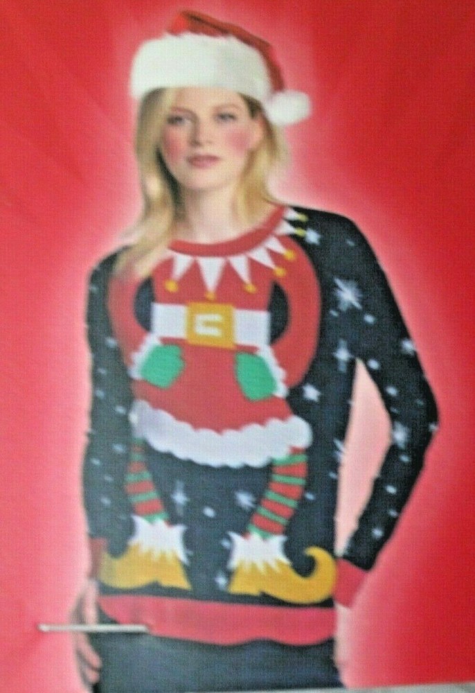 New – Women’s 3D Christmas Ugly Sweater Long Sleeve T-Shirt ( size :L)