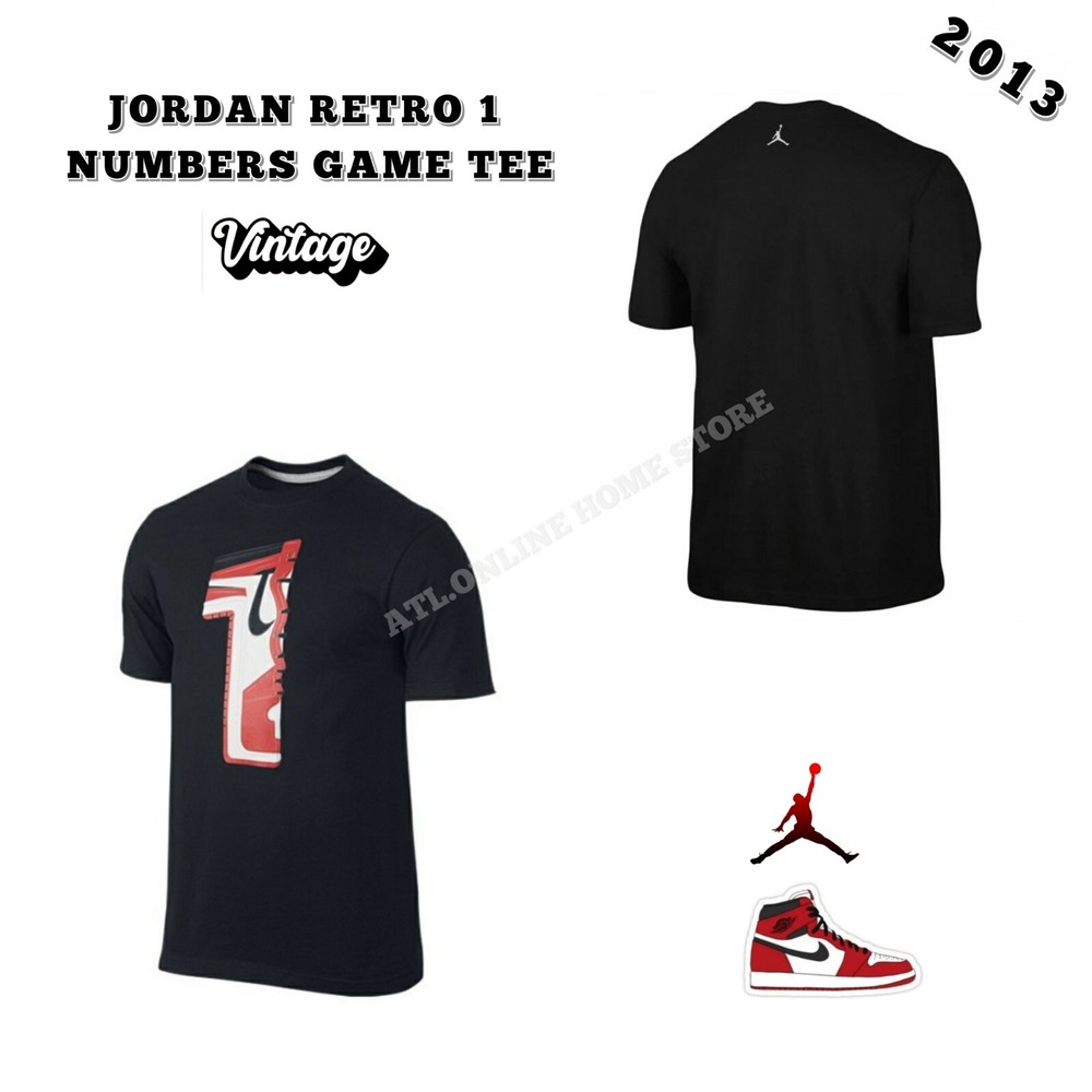 2013 VINTAGE AIR JORDAN RETRO 1 ” NUMBERS GAME ” TEE SIZE XL NEW/W TAGS BLK
