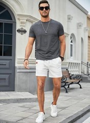 JMIERR Men’s Casual 5″/ 7″ Shorts Waffle Elastic Waist Medium, 03 White