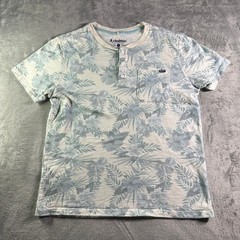 Chubbies Tropical Floral Henley Pocket T-Shirt Mens Medium Blue Cream