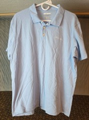 Columbia Men’s Size Large Baby Blue Short Sleeve Polo Shirt – White Stitched