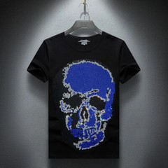 New Fashion Skull Rhinestones Summer Short Sleeve Luxury Men Streetwear T-Shirt