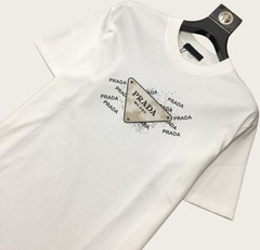 Prada Men’s white and black round-neck short-sleeved shirt