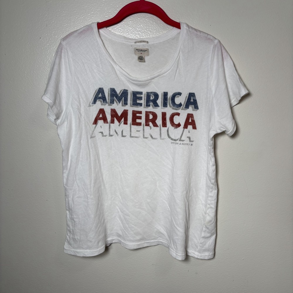 Denim & Supply Ralph Lauren Women Sz M America Graphic T-Shirt White *READ*