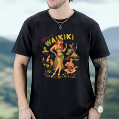Waikiki Hula Girl T-shirt | Vintage Hawaiian Surf Art Tee, Hawaii Beach Shirt
