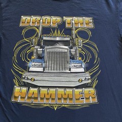 Brisco Brands 18 Wheeler Truck T Shirt Mens XL Navy Blue “Drop The Hammer” Cars
