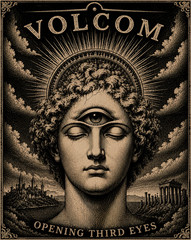 Volcom Opening Third Eyes T Shirt Gothic Vintage Eye Graphic Black Tee