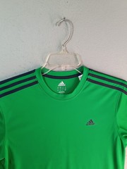 Adidas Mens Shirt Medium Green Short Sleeve Black 3 Striped Performance Pullover