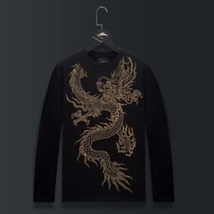 Fashion Dragon Trend Rhinestone Long Sleeve Luxury Men T-Shirt Plus Size 6XL