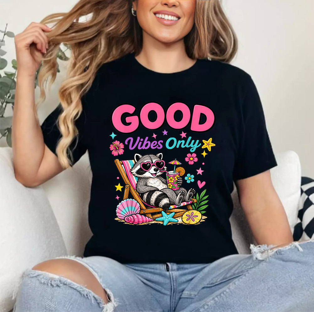 Funny Summer Beach Vacation Cute Raccoon Sunglasses Tropical T-Shirt