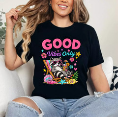 Funny Summer Beach Vacation Cute Raccoon Sunglasses Tropical T-Shirt