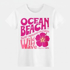 Ocean Beach Wild Wave T-Shirt Hibiscus Beach Vacation Casual Tee Free Shipping