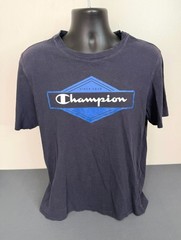Champion Men’s Size Large Logo Print Crew Neck Short Sleeve Cotton T-Shirt Navy