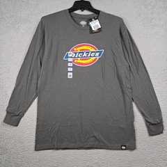 Dickies Logo SHIRT Mens MEDIUM M Gray Casual Work Relaxed Fit Long Sleeve NWT