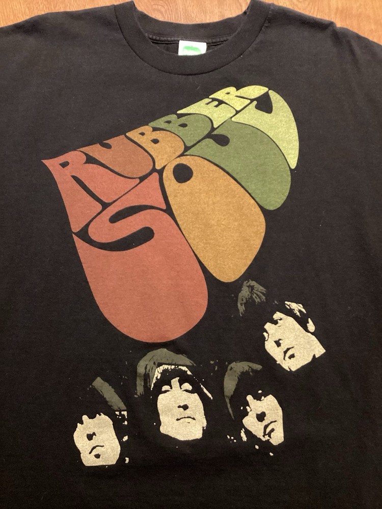 Vintage Y2K The Beatles Rubber Soul Shirt Size XL Black Green Apple Tag