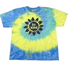 Suna Platinum Be Kind Sunflower Tie Dye T-Shirt Mens 2XL Blue Yellow Green Tee