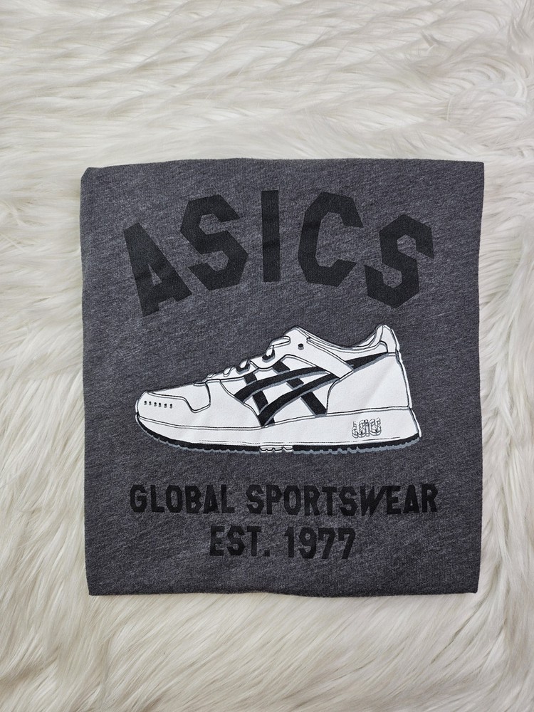 Asics Mens T Shirt “global Sportswear” Graphic Print 1977 Gray (S)