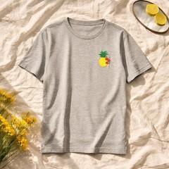 George Gray Cotton Jersey T-Shirt M Crew Neck Embroidered Pineapple and Earrings