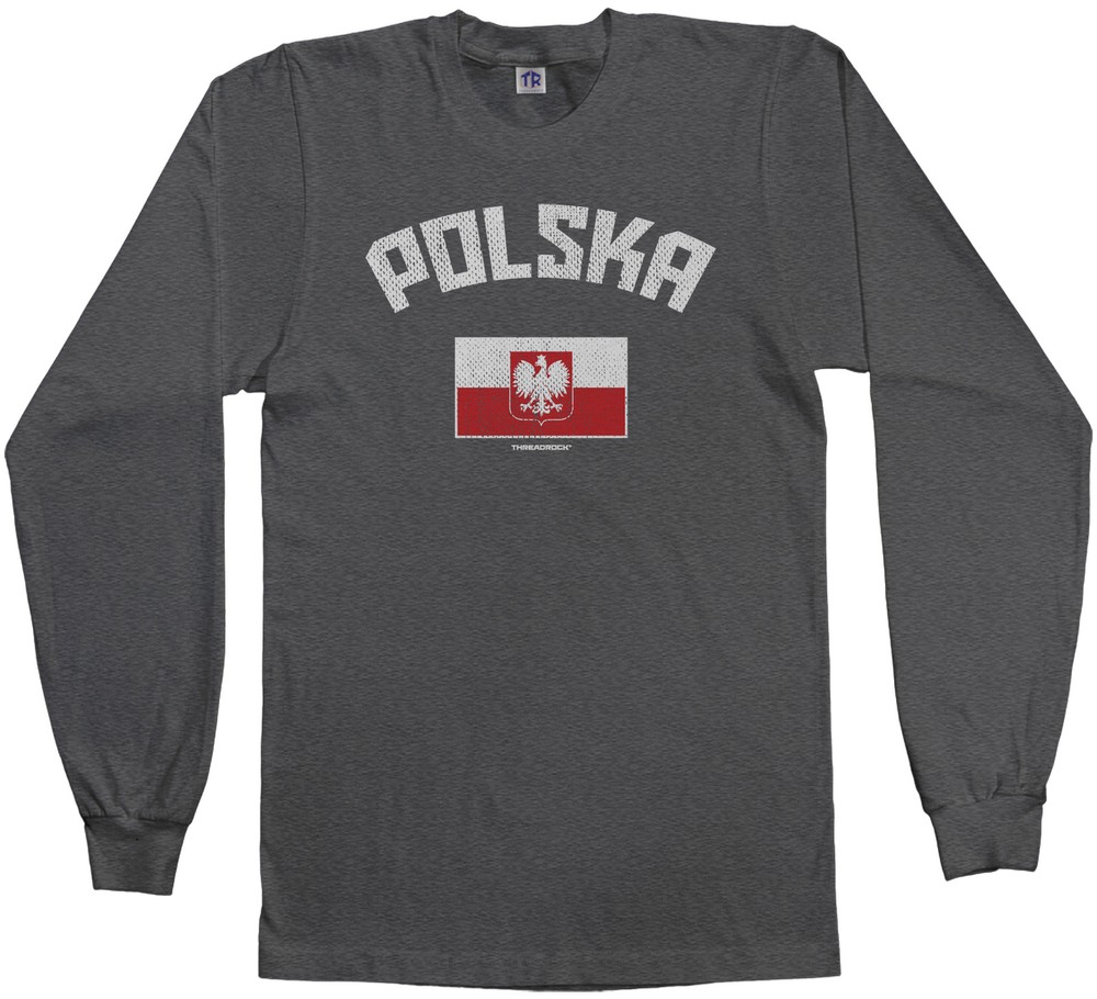 Threadrock Men’s Polska Polish Flag Long Sleeve T-shirt Poland Pride