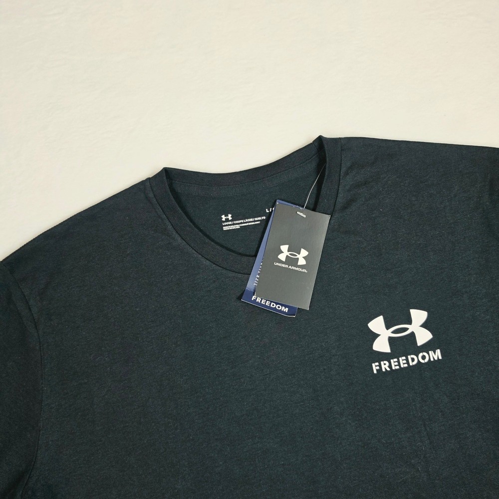Under Armour Mens Freedom Flag T-Shirt Black Loose Fit Graphic Tee 1370810 L
